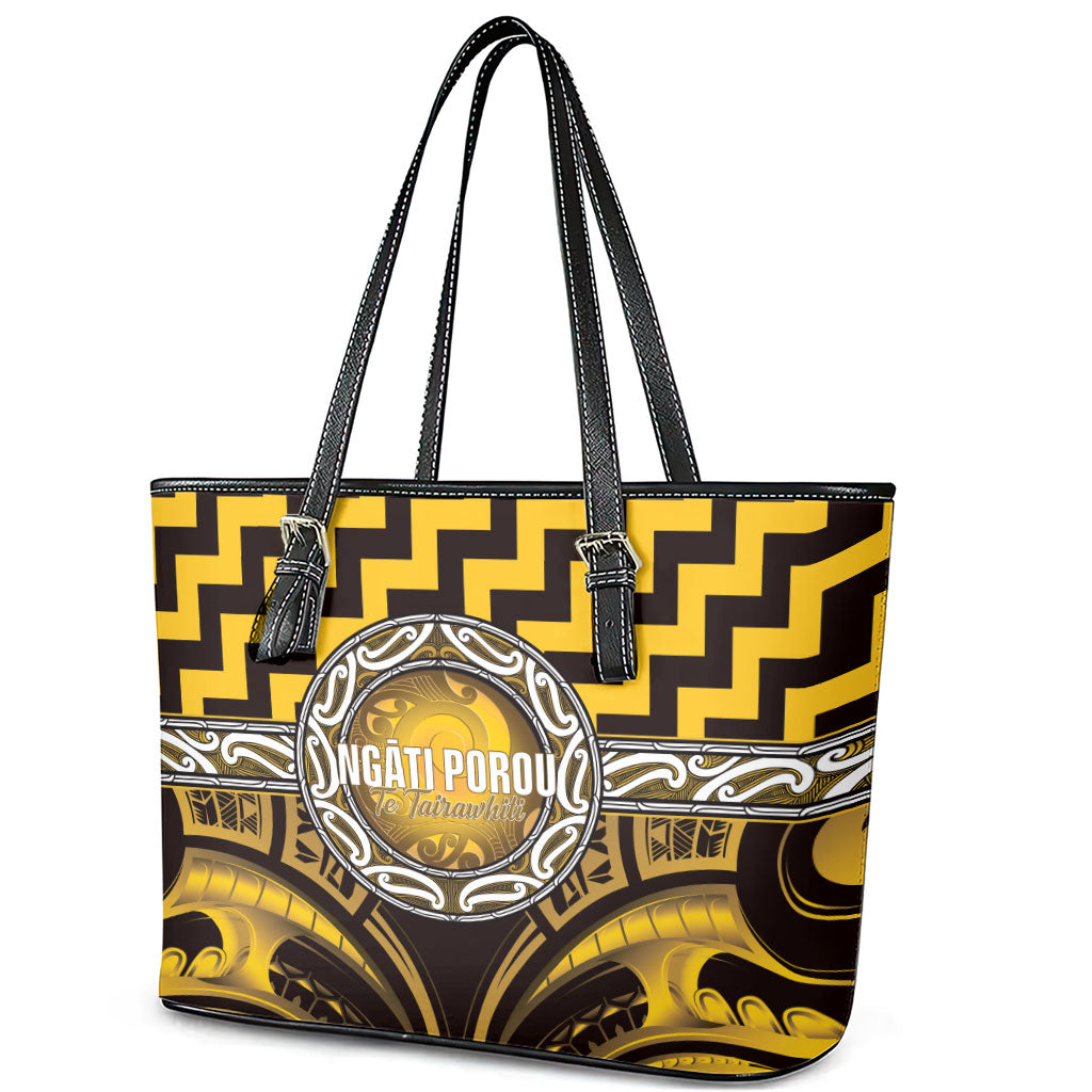 Aotearoa Ngati Porou Leather Tote Bag Maori Iwi Poutama Puhoro Tattoo