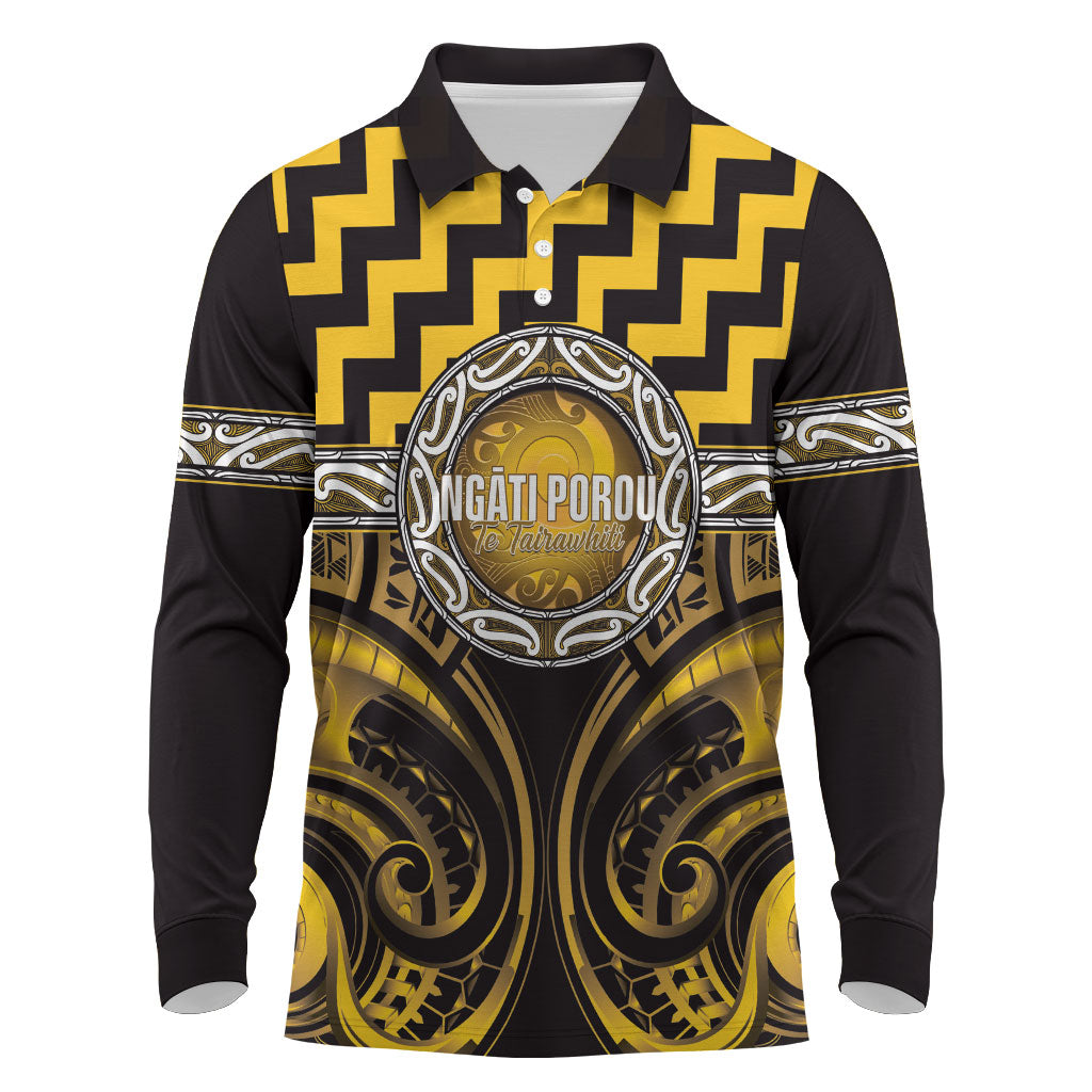 Aotearoa Ngati Porou Personalised Long Sleeve Polo Shirt Maori Iwi Poutama Puhoro Tattoo