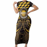 Aotearoa Ngati Porou Personalised Short Sleeve Bodycon Dress Maori Iwi Poutama Puhoro Tattoo