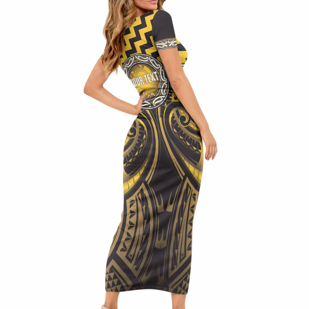 Aotearoa Ngati Porou Personalised Short Sleeve Bodycon Dress Maori Iwi Poutama Puhoro Tattoo
