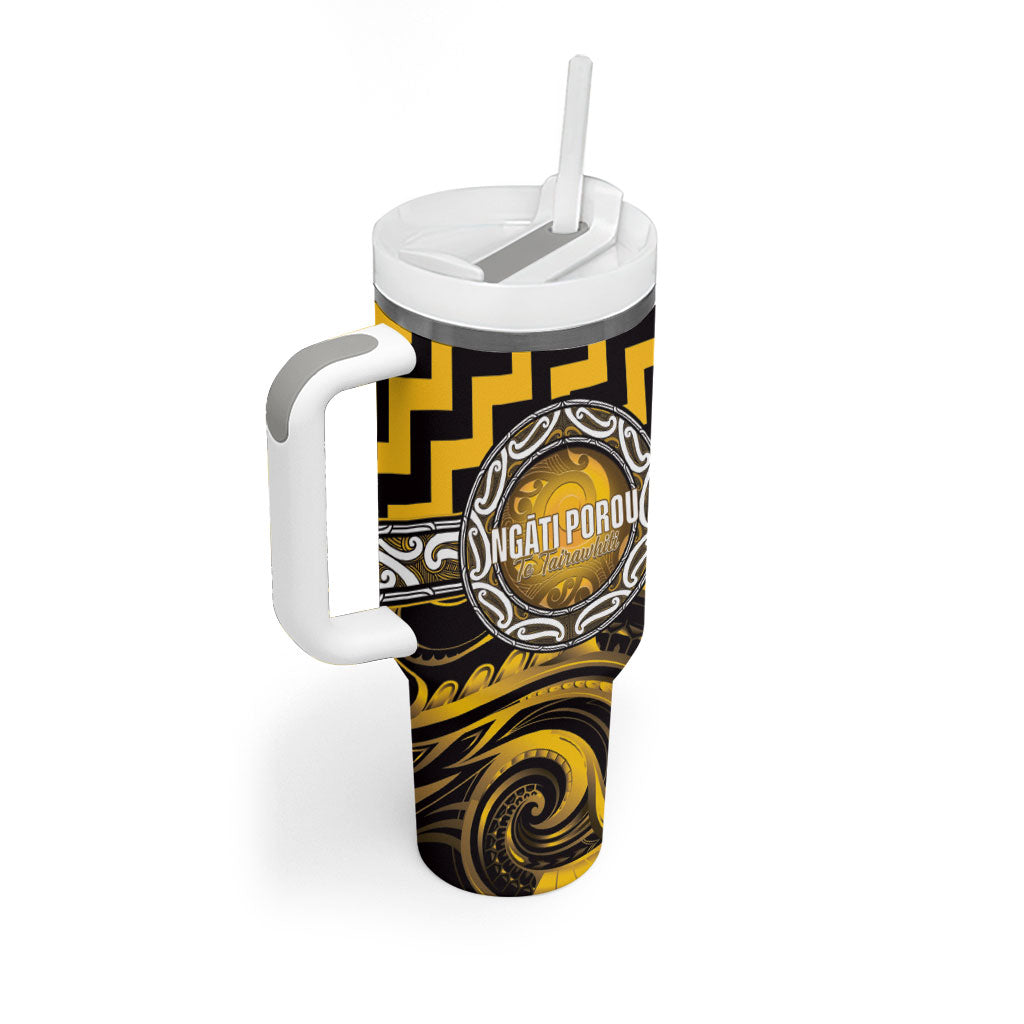 Aotearoa Ngati Porou Personalised Tumbler With Handle Maori Iwi Poutama Puhoro Tattoo