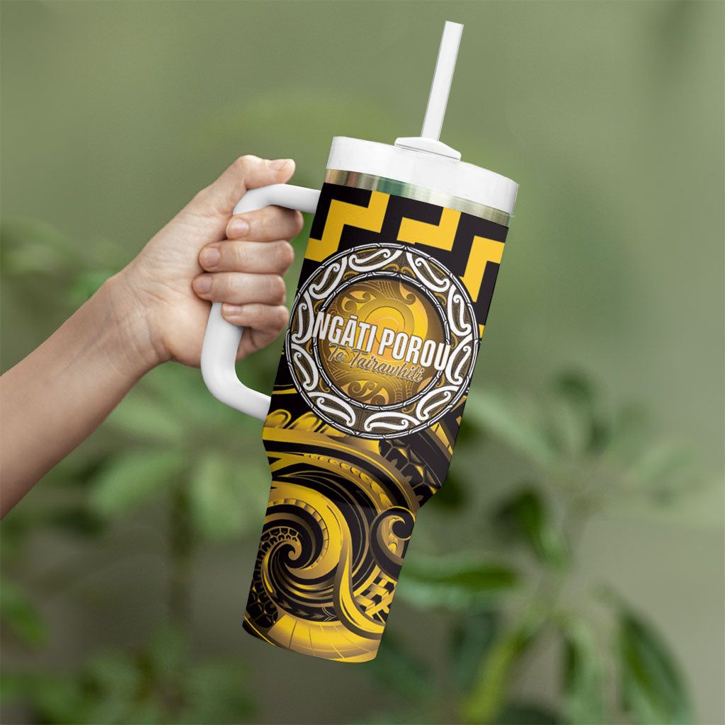 Aotearoa Ngati Porou Personalised Tumbler With Handle Maori Iwi Poutama Puhoro Tattoo