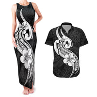 Polynesia Couples Matching Tank Maxi Dress and Hawaiian Shirt Plumeria With Tribal Pattern Black Vibes LT14 Black - Polynesian Pride