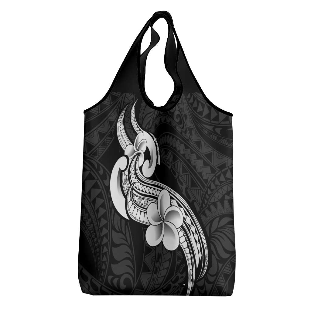 Polynesia Grocery Bag Plumeria With Tribal Pattern Black LT14 - Polynesian Pride