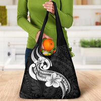 Polynesia Grocery Bag Plumeria With Tribal Pattern Black LT14 - Polynesian Pride