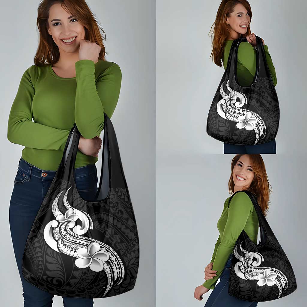 Polynesia Grocery Bag Plumeria With Tribal Pattern Black LT14 - Polynesian Pride