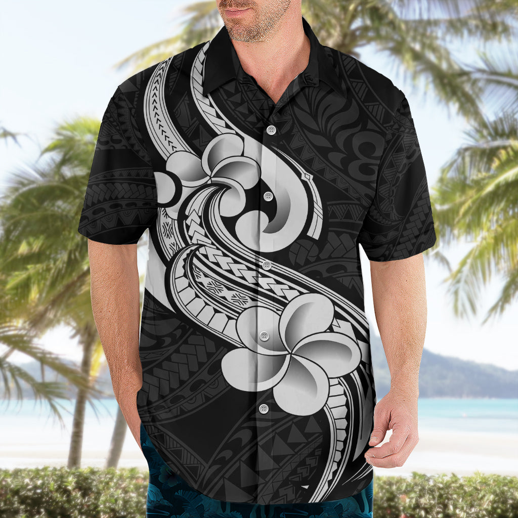 Polynesia Hawaiian Shirt Plumeria With Tribal Pattern Black Vibes LT14 - Polynesian Pride