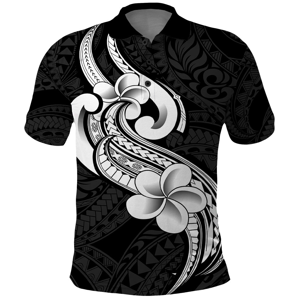 Polynesia Polo Shirt Plumeria With Tribal Pattern Black Vibes LT14 Black - Polynesian Pride