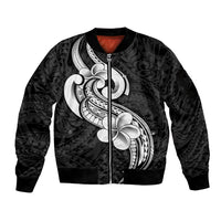 Polynesia Sleeve Zip Bomber Jacket Plumeria With Tribal Pattern Black Vibes LT14 Unisex Black - Polynesian Pride
