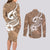 Polynesia Couples Matching Long Sleeve Bodycon Dress and Long Sleeve Button Shirts Plumeria With Tribal Pattern Brown Pastel Vibes LT14 - Polynesian Pride