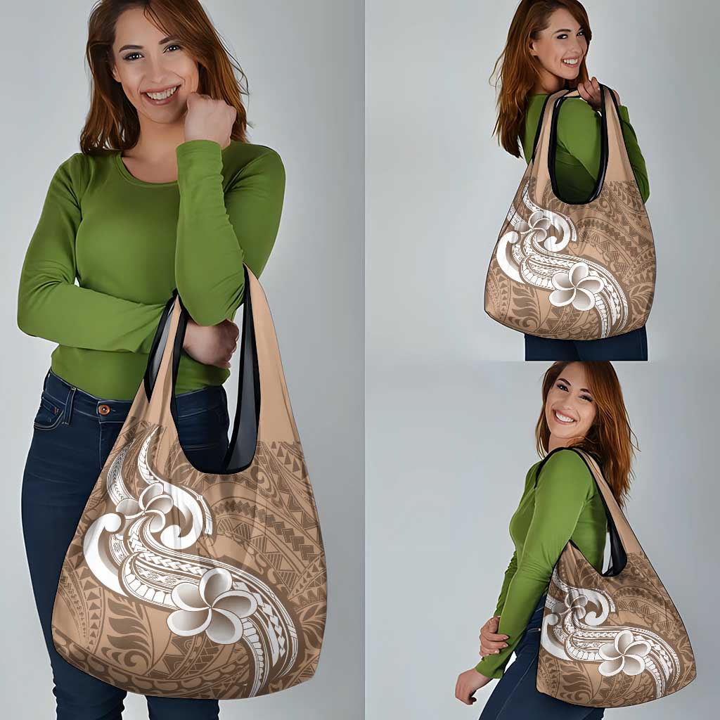 Polynesia Grocery Bag Plumeria With Tribal Pattern Brown Pastel LT14 - Polynesian Pride