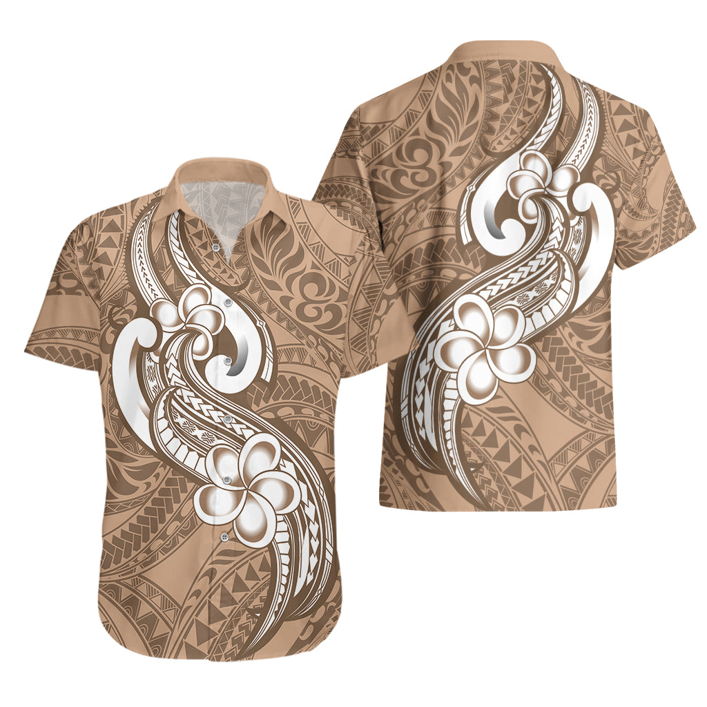 Polynesia Hawaiian Shirt Plumeria With Tribal Pattern Brown Pastel Vibes LT14 - Polynesian Pride