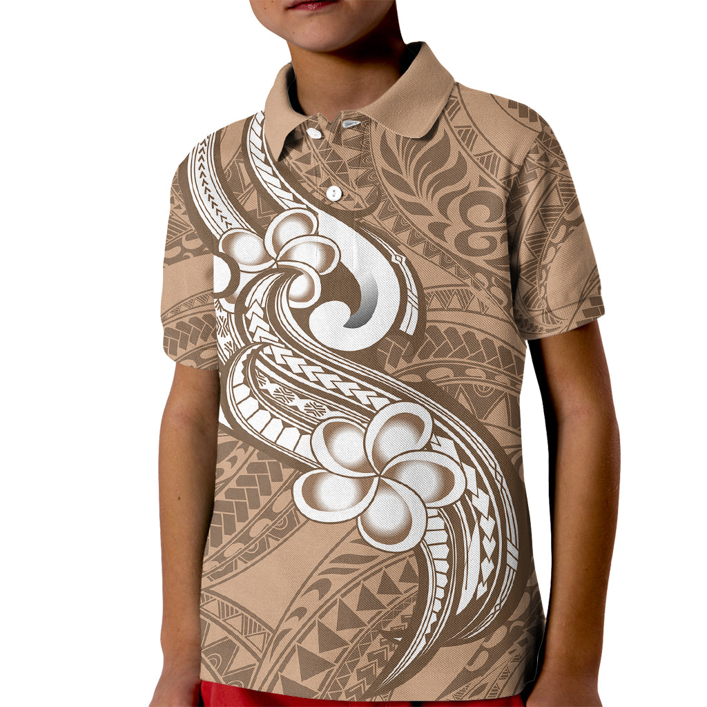 Polynesia Kid Polo Shirt Plumeria With Tribal Pattern Brown Pastel Vibes LT14 Kid Brown - Polynesian Pride