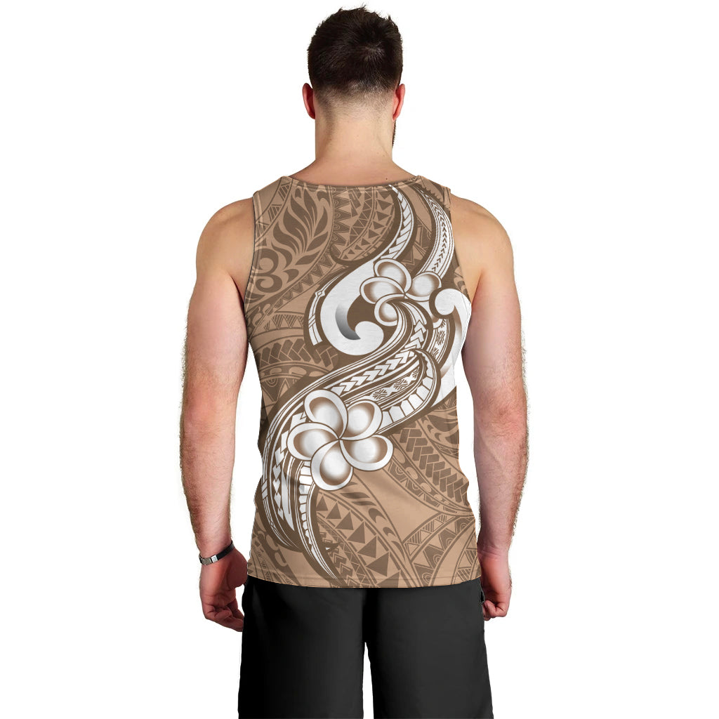 Polynesia Men Tank Top Plumeria With Tribal Pattern Brown Pastel Vibes LT14 - Polynesian Pride