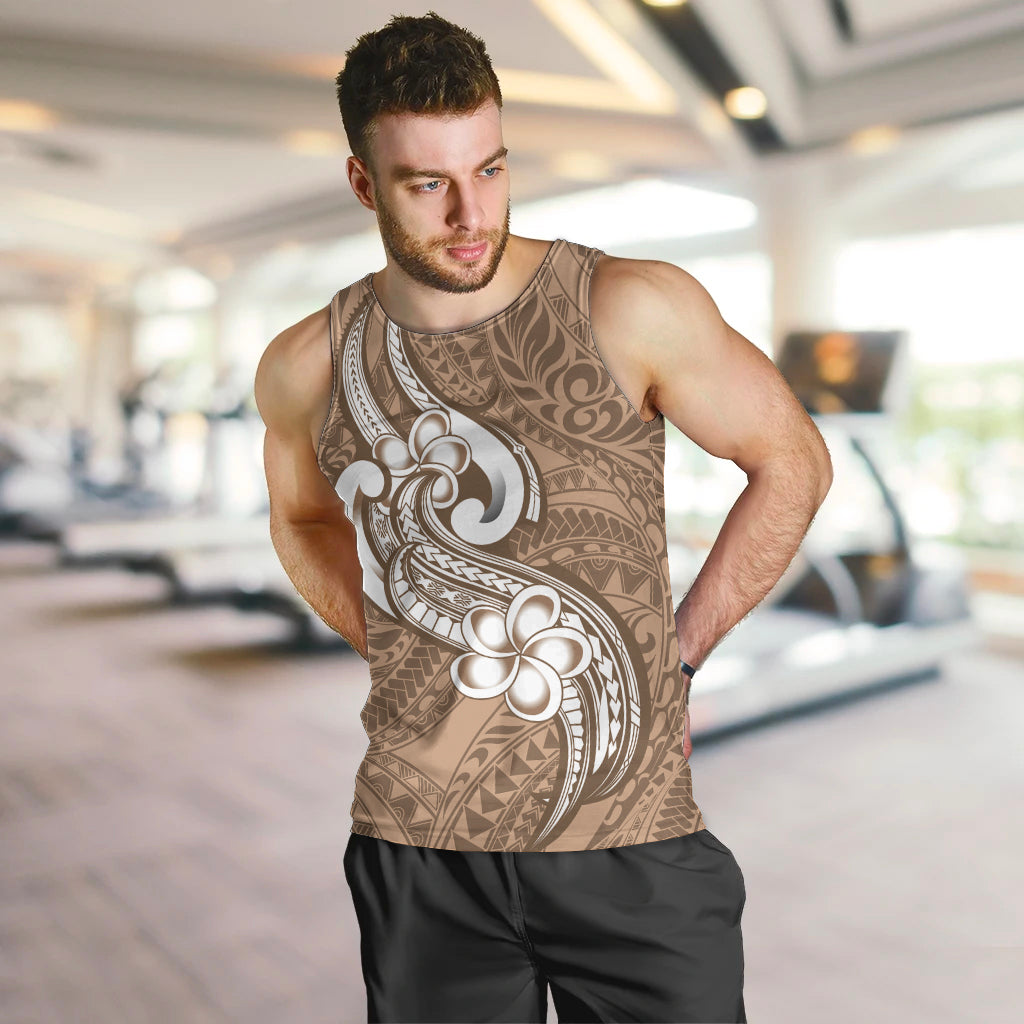 Polynesia Men Tank Top Plumeria With Tribal Pattern Brown Pastel Vibes LT14 - Polynesian Pride