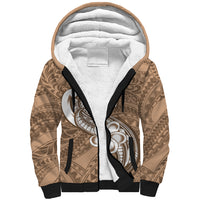 Polynesia Sherpa Hoodie Plumeria With Tribal Pattern Brown Pastel Vibes LT14 Unisex Brown - Polynesian Pride