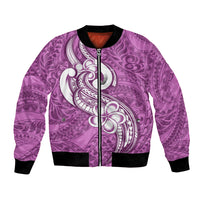 Polynesia Bomber Jacket Plumeria With Tribal Pattern Pink Pastel Vibes LT14 Unisex Pink - Polynesian Pride