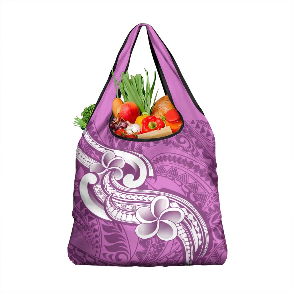 Polynesia Grocery Bag Plumeria With Tribal Pattern Pink Pastel LT14 1-pack One Size Pink - Polynesian Pride