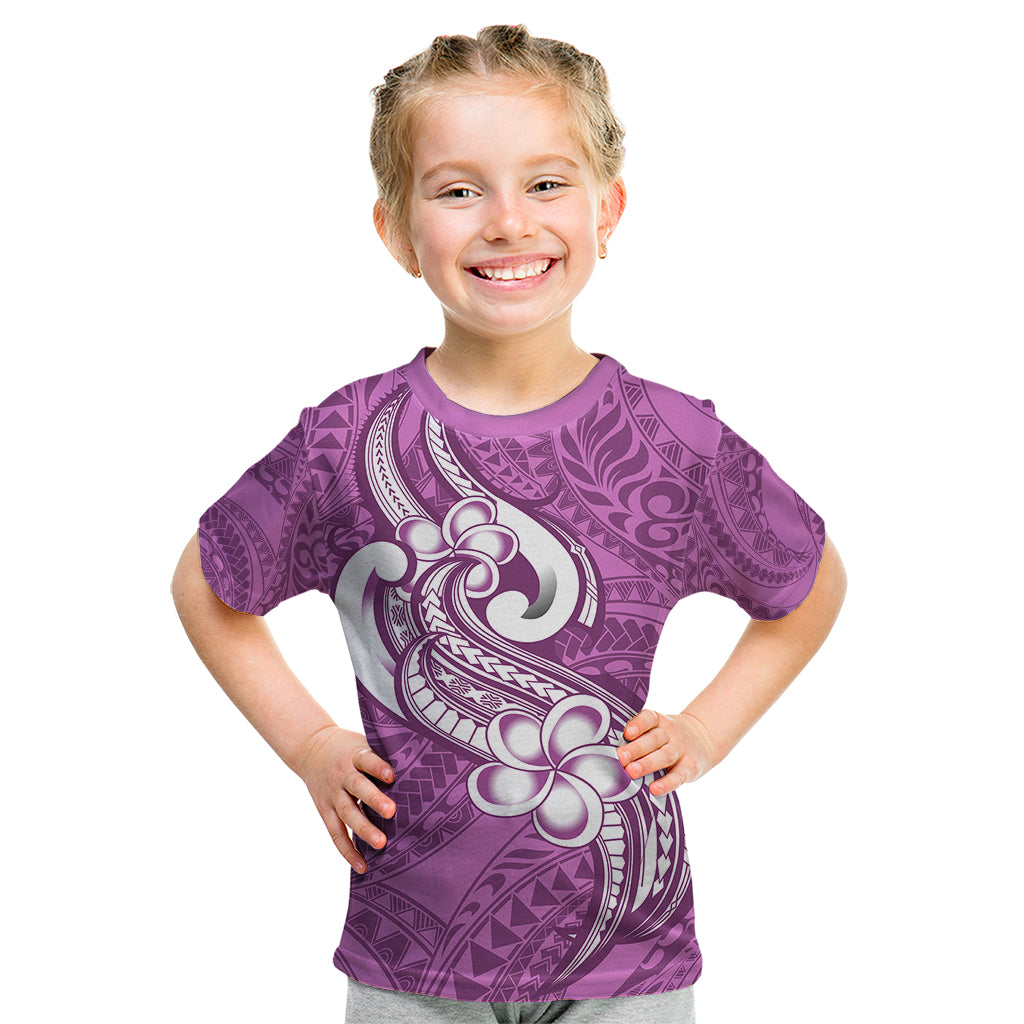 Polynesia Kid T Shirt Plumeria With Tribal Pattern Pink Pastel Vibes LT14 Pink - Polynesian Pride