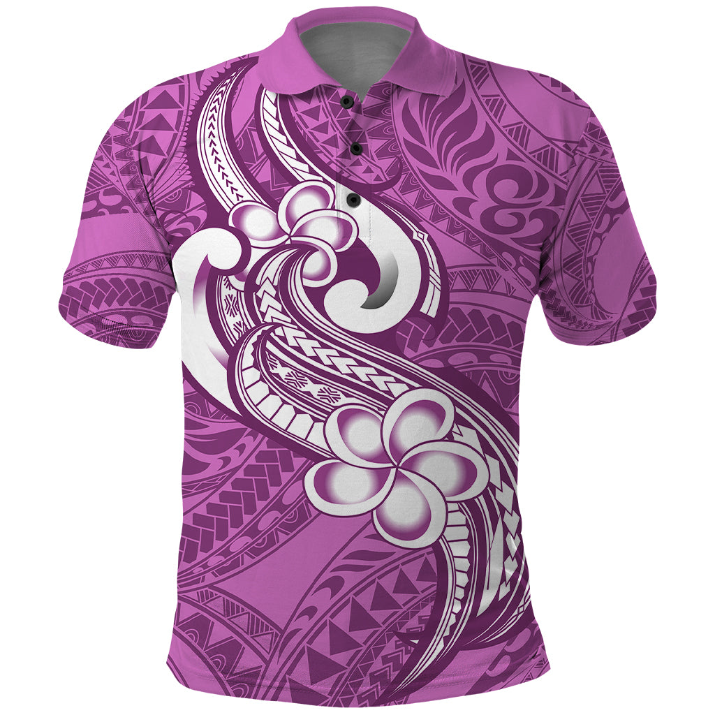 Polynesia Polo Shirt Plumeria With Tribal Pattern Pink Pastel Vibes LT14 Pink - Polynesian Pride