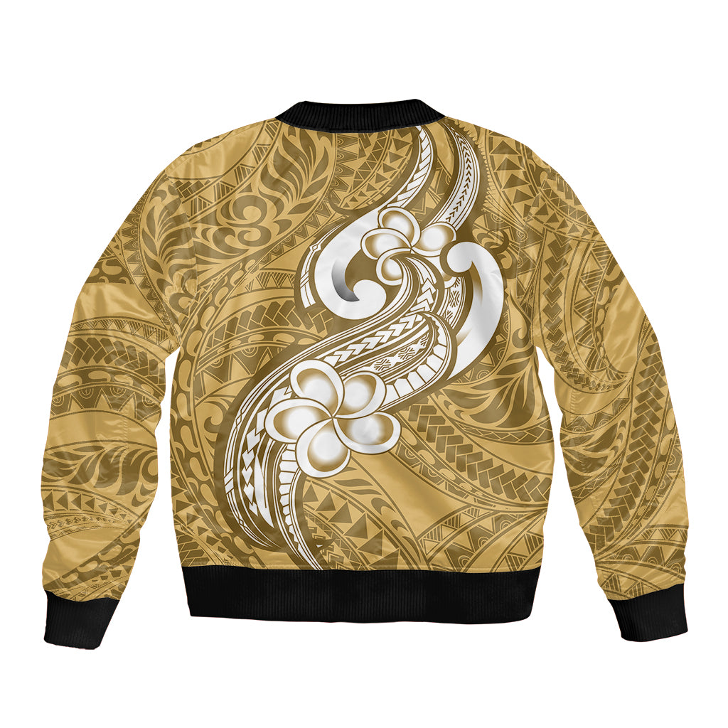 Polynesia Bomber Jacket Plumeria With Tribal Pattern Yellow Pastel Vibes LT14 - Polynesian Pride