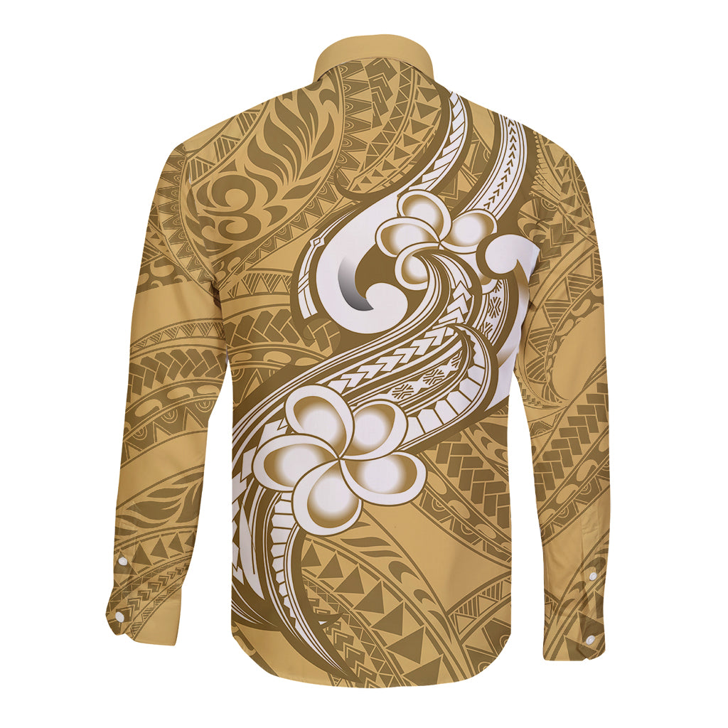 Polynesia Long Sleeve Button Shirt Plumeria With Tribal Pattern Yellow Pastel Vibes LT14 - Polynesian Pride