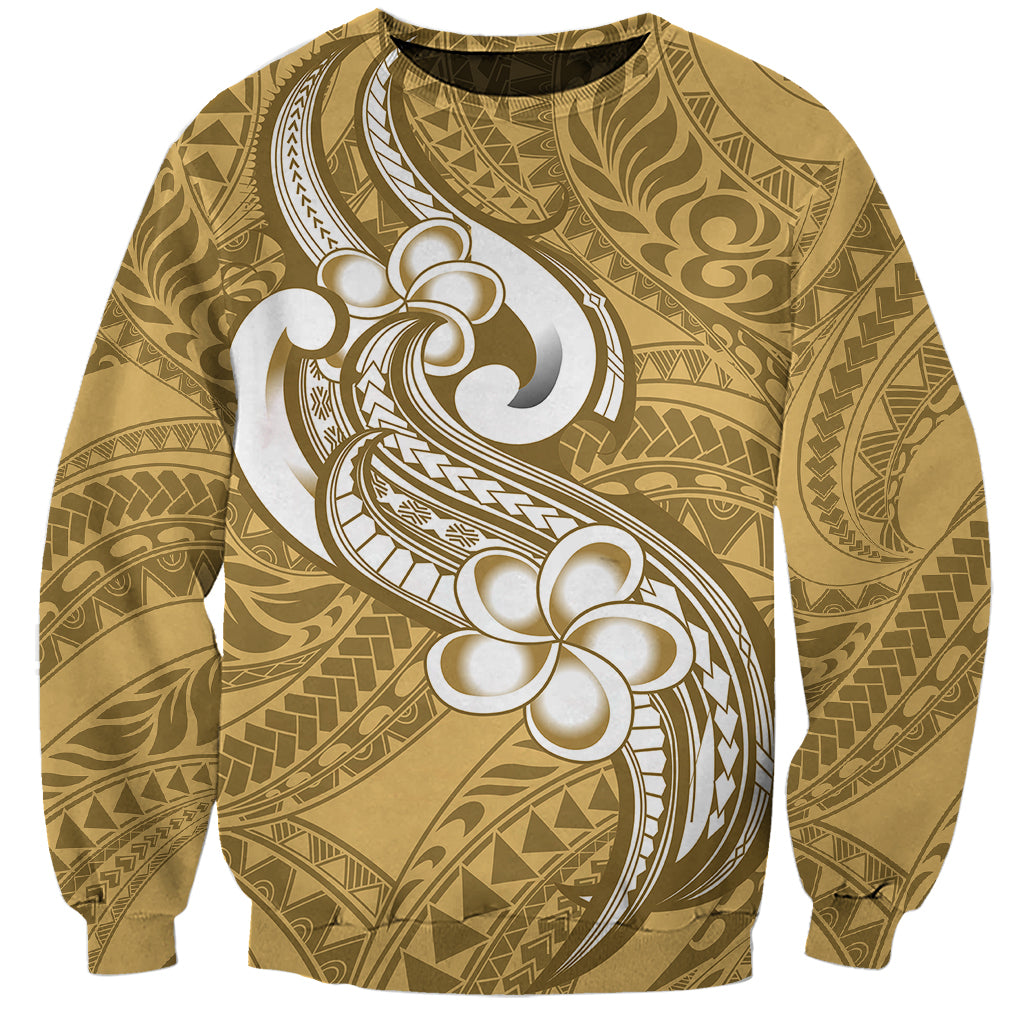 Polynesia Sweatshirt Plumeria With Tribal Pattern Yellow Pastel Vibes LT14 Unisex Yellow - Polynesian Pride