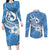 Polynesia Couples Matching Long Sleeve Bodycon Dress and Long Sleeve Button Shirts Plumeria With Tribal Pattern Blue Pastel Vibes LT14 Blue - Polynesian Pride