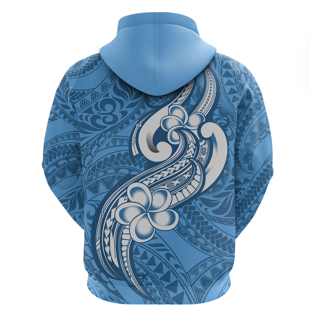 Polynesia Hoodie Plumeria With Tribal Pattern Blue Pastel Vibes LT14 - Polynesian Pride
