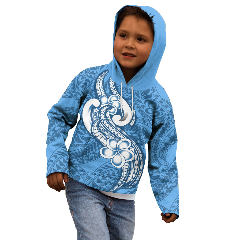 Polynesia Kid Hoodie Plumeria With Tribal Pattern Blue Pastel Vibes LT14 - Polynesian Pride