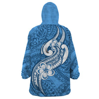 Polynesia Wearable Blanket Hoodie Plumeria With Tribal Pattern Blue Pastel Vibes LT14 - Polynesian Pride