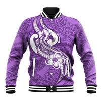 Polynesia Baseball Jacket Plumeria With Tribal Pattern Purple Pastel Vibes LT14 Unisex Purple - Polynesian Pride