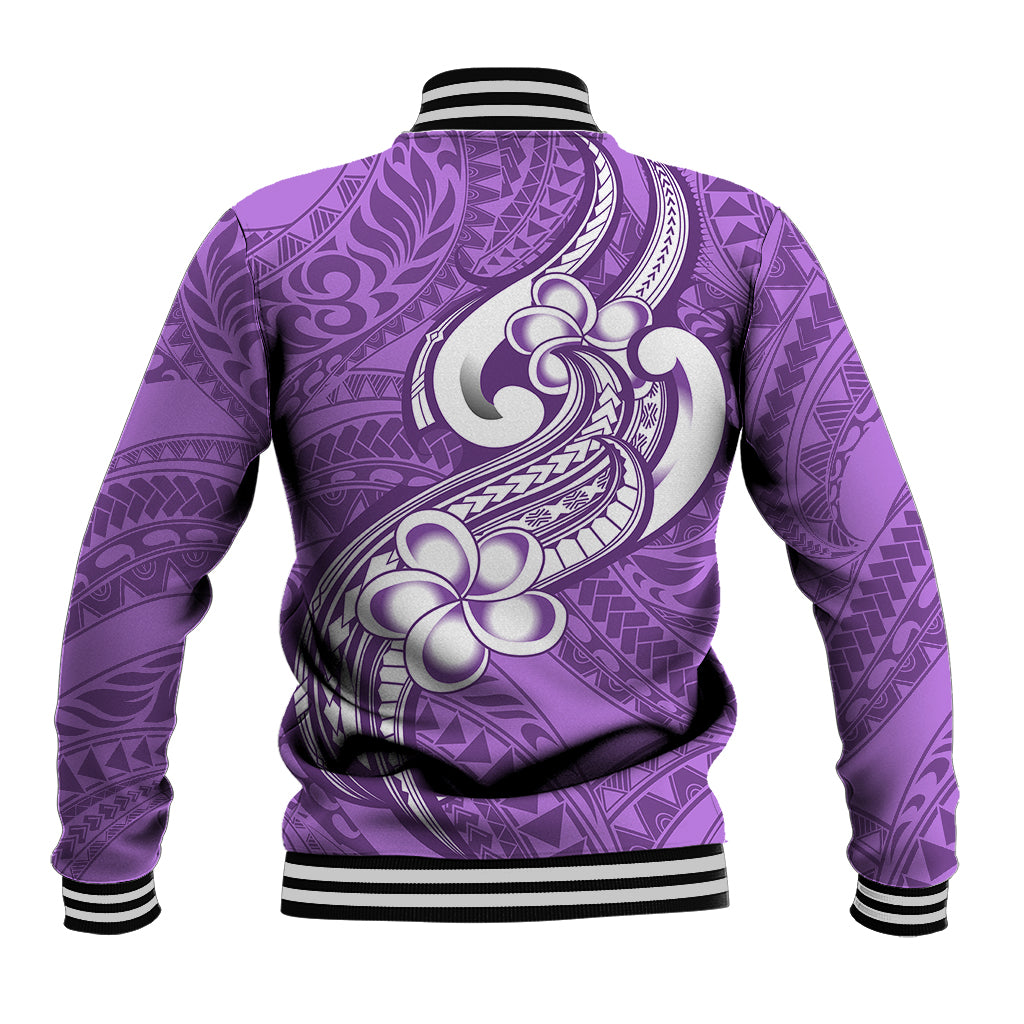 Polynesia Baseball Jacket Plumeria With Tribal Pattern Purple Pastel Vibes LT14 - Polynesian Pride