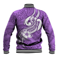 Polynesia Baseball Jacket Plumeria With Tribal Pattern Purple Pastel Vibes LT14 - Polynesian Pride
