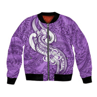 Polynesia Bomber Jacket Plumeria With Tribal Pattern Purple Pastel Vibes LT14 Unisex Purple - Polynesian Pride