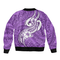Polynesia Bomber Jacket Plumeria With Tribal Pattern Purple Pastel Vibes LT14 - Polynesian Pride