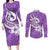 Polynesia Couples Matching Long Sleeve Bodycon Dress and Long Sleeve Button Shirts Plumeria With Tribal Pattern Purple Pastel Vibes LT14 Purple - Polynesian Pride