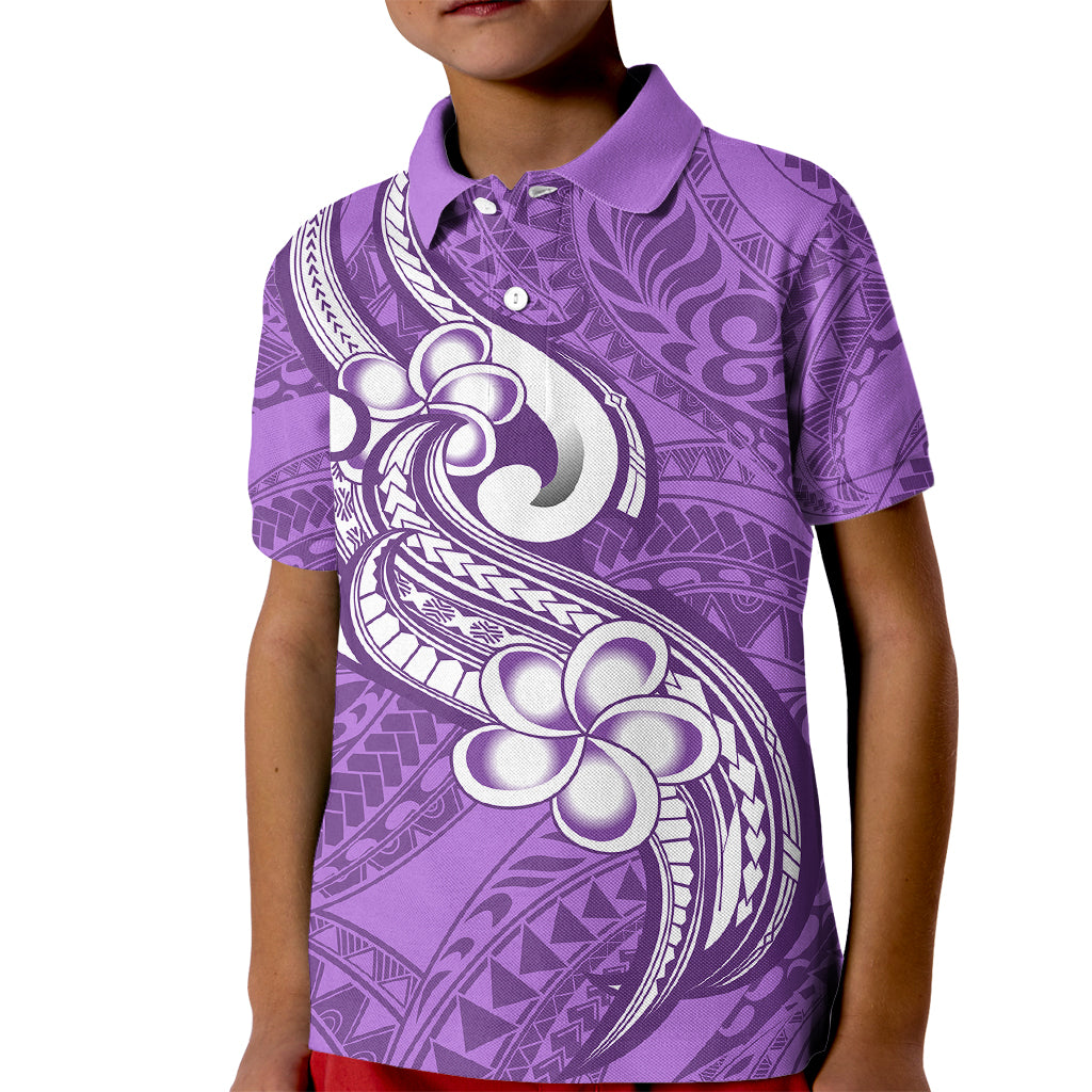 Polynesia Kid Polo Shirt Plumeria With Tribal Pattern Purple Pastel Vibes LT14 Kid Purple - Polynesian Pride