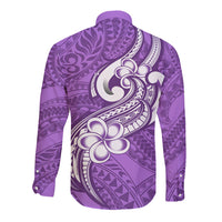 Polynesia Long Sleeve Button Shirt Plumeria With Tribal Pattern Purple Pastel Vibes LT14 - Polynesian Pride