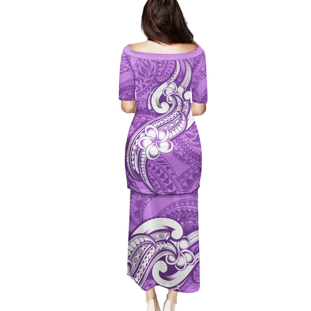 Polynesia Puletasi Plumeria With Tribal Pattern Purple Pastel Vibes LT14 - Polynesian Pride