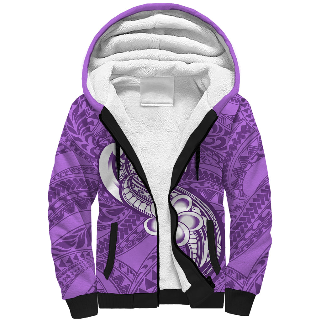 Polynesia Sherpa Hoodie Plumeria With Tribal Pattern Purple Pastel Vibes LT14 Unisex Purple - Polynesian Pride