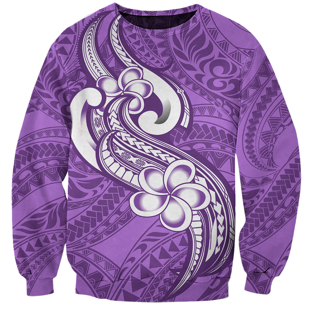 Polynesia Sweatshirt Plumeria With Tribal Pattern Purple Pastel Vibes LT14 Unisex Purple - Polynesian Pride