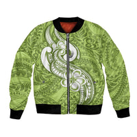 Polynesia Bomber Jacket Plumeria With Tribal Pattern Green Pastel Vibes LT14 Unisex Green - Polynesian Pride