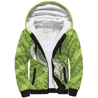Polynesia Sherpa Hoodie Plumeria With Tribal Pattern Green Pastel Vibes LT14 Unisex Green - Polynesian Pride