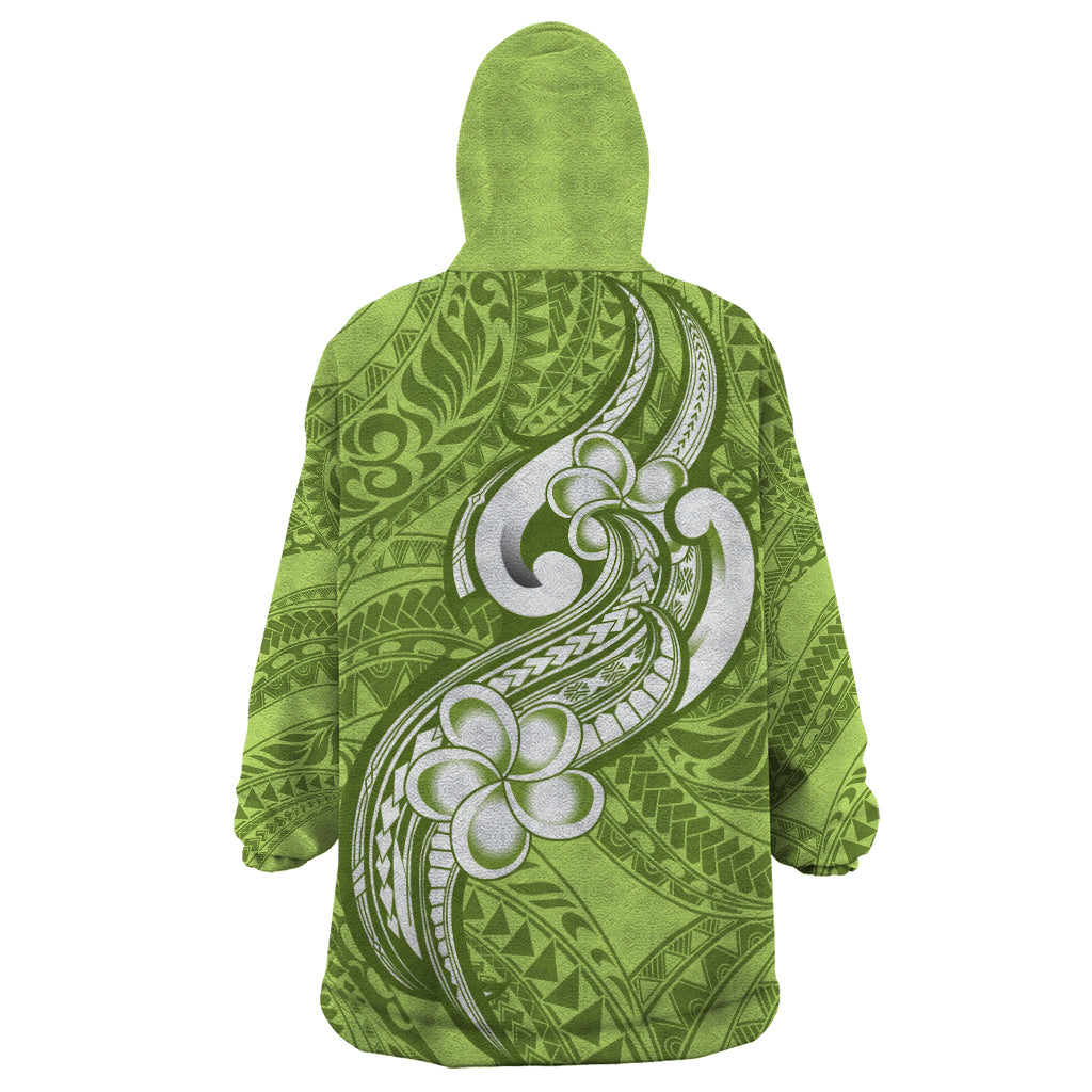 Polynesia Wearable Blanket Hoodie Plumeria With Tribal Pattern Green Pastel Vibes LT14 - Polynesian Pride