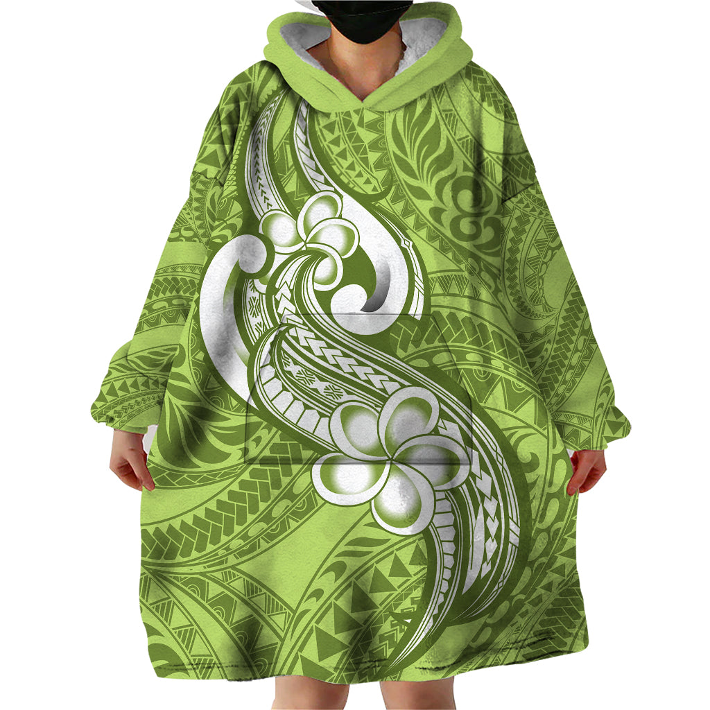 Polynesia Wearable Blanket Hoodie Plumeria With Tribal Pattern Green Pastel Vibes LT14 - Polynesian Pride