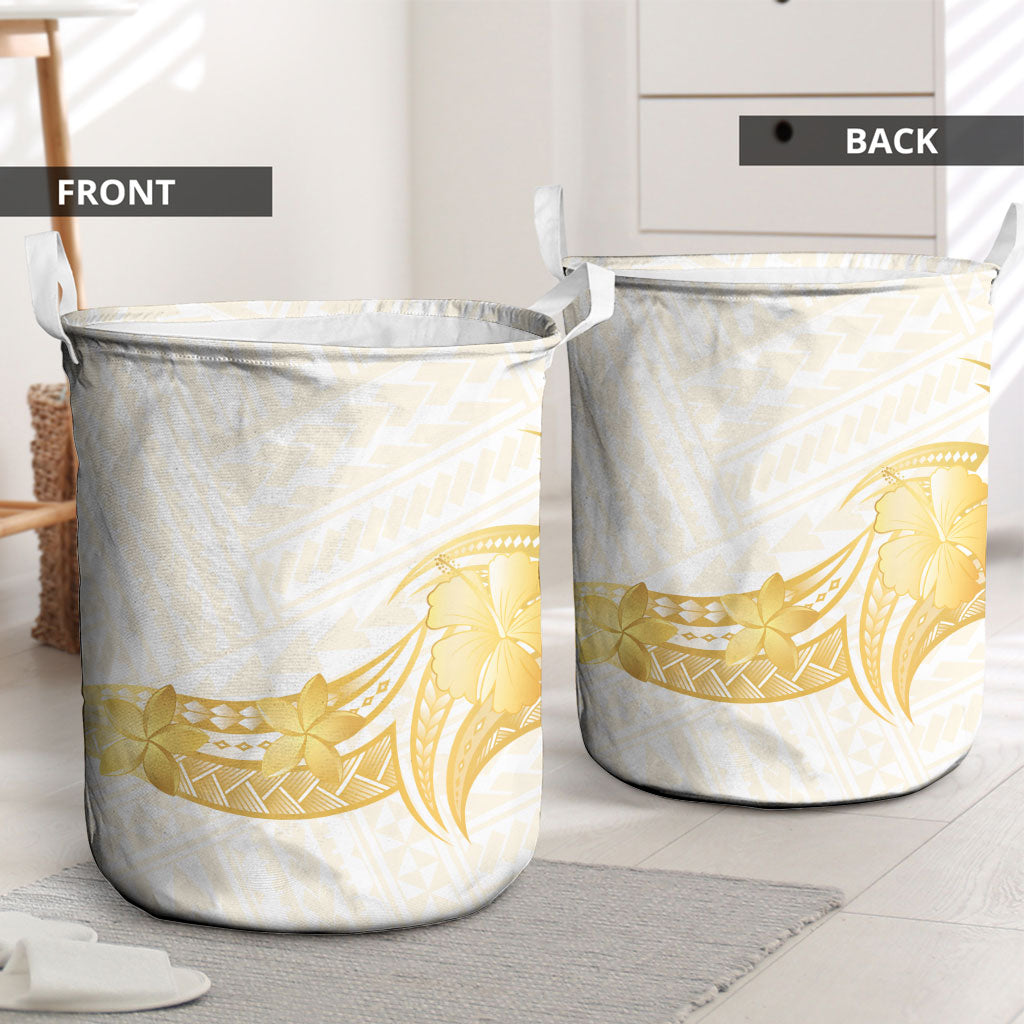 Polynesia White Sunday Laundry Basket Polynesian Tattoo Plumeria Hibiscus Gold LT14 - Polynesian Pride