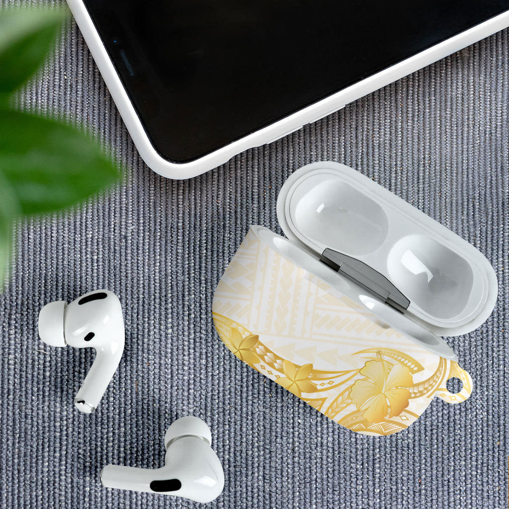 Polynesia White Sunday AirPods Case Polynesian Tattoo Plumeria Hibiscus Gold LT14 - Polynesian Pride