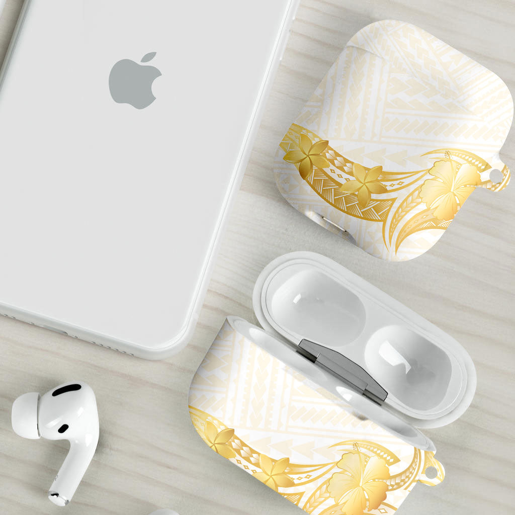 Polynesia White Sunday AirPods Case Polynesian Tattoo Plumeria Hibiscus Gold LT14 - Polynesian Pride