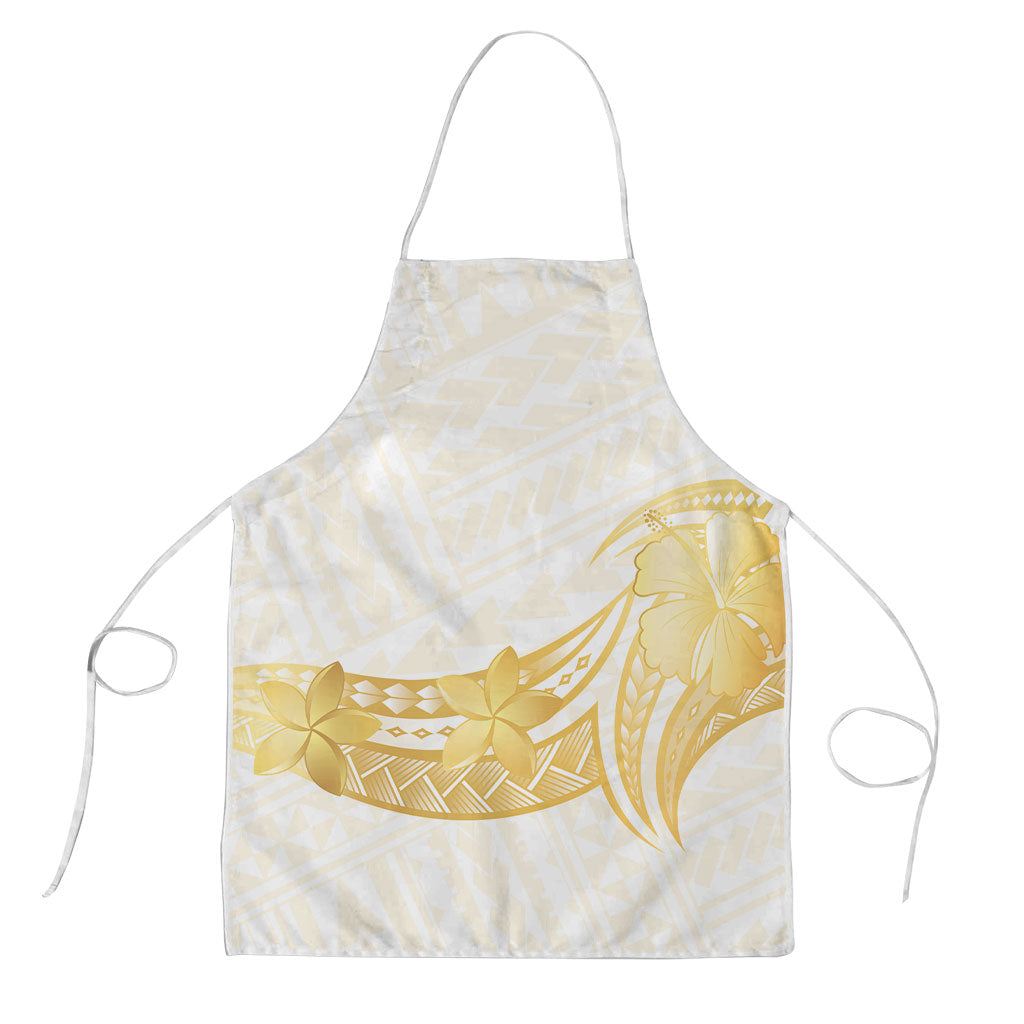 Polynesia White Sunday Apron Polynesian Tattoo Plumeria Hibiscus Gold LT14 White - Polynesian Pride